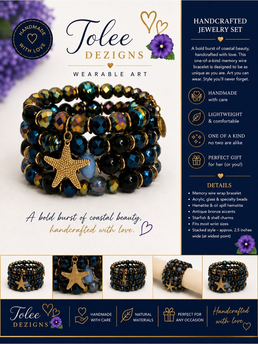 Tol Dezigns | Coastal Nights Memory Wire Bracelet